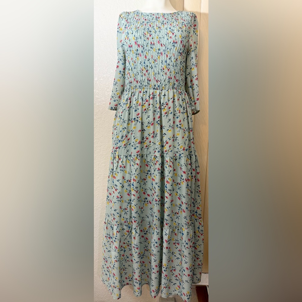 MELLODAY Floral Dress in Blue with Red and Yellow